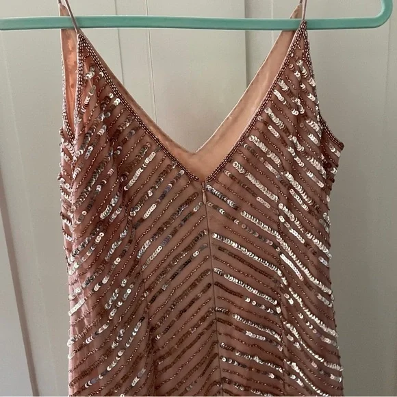 Adrianna Papell Rose Gold Sequin and Beaded Cocktail Dress